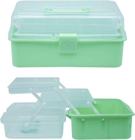 13-inch Transparent Art Storage Box/Toolbox, Portable Multi-layered with Handle for Art, Craft, Cosmetics, Medicine, and Toy Storage in Saudi Arabia