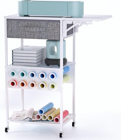 عربة تنظيم وتخزين Cricut المتداول، عربة تنظيم Cricut متوافقة مع آلة Cricut، محطة عمل طاولة صياغة قابلة للطي مع خزانة تخزين حامل لفافة الفينيل لغرفة الحرف المنزلية in Saudi Arabia