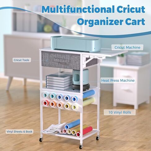 عربة تنظيم وتخزين Cricut المتداول، عربة تنظيم Cricut متوافقة مع آلة Cricut، محطة عمل طاولة صياغة قابلة للطي مع خزانة تخزين حامل لفافة الفينيل لغرفة الحرف المنزلية in Saudi Arabia