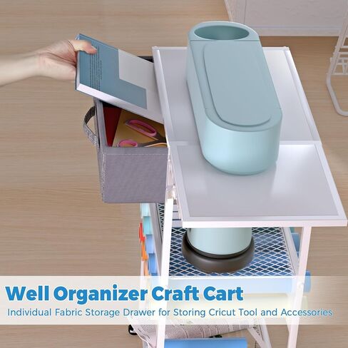 عربة تنظيم وتخزين Cricut المتداول، عربة تنظيم Cricut متوافقة مع آلة Cricut، محطة عمل طاولة صياغة قابلة للطي مع خزانة تخزين حامل لفافة الفينيل لغرفة الحرف المنزلية in Saudi Arabia