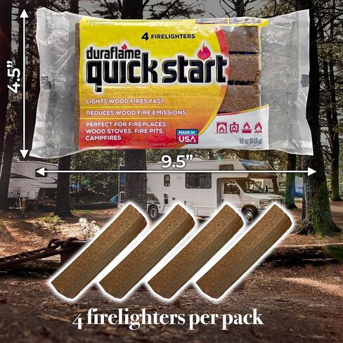 Quickstart Fire Starter للاستخدام الداخلي والخارجي - سجلات بدء الحريق سريعة الإشعال للشواء والمدفأة وحفرة النار ونيران المخيمات (24 حزمة) - مع حزمة واحدة إضافية لتغيير لون النار in Kuwait