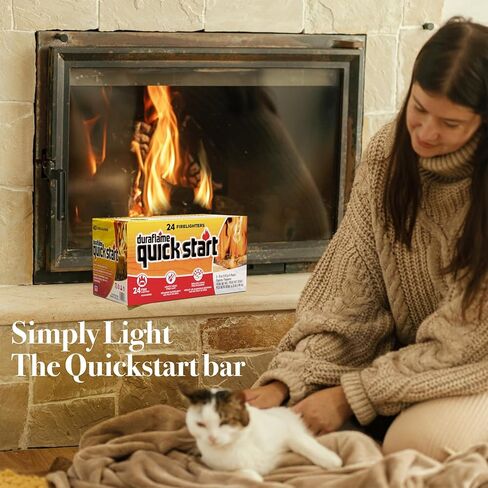 Quickstart Fire Starter للاستخدام الداخلي والخارجي - سجلات بدء الحريق سريعة الإشعال للشواء والمدفأة وحفرة النار ونيران المخيمات (24 حزمة) - مع حزمة واحدة إضافية لتغيير لون النار in Kuwait