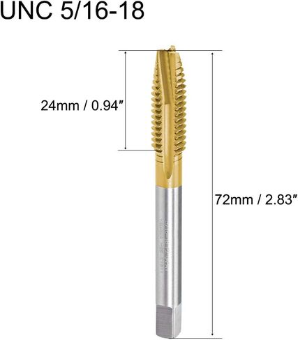 uxcell Spiral Point Plug Threading Tap UNC 5/16-18 Thread, Ground Threads H2 3 Flutes, High Speed Steel HSS 6542, Titanium Coated, Round Shank with Square End, 2pcs in Saudi Arabia