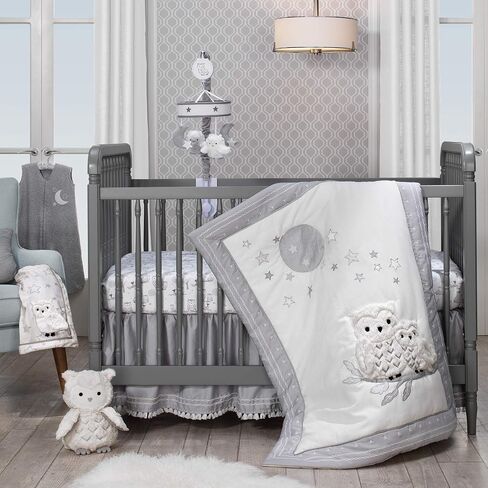 Lambs & Ivy Luna White/Gray Celestial Owl 4-Piece Nursery Baby Crib Bedding Set (740004V) in Saudi Arabia