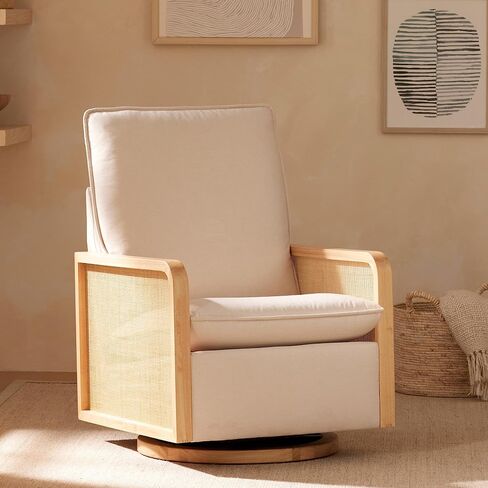 Babyletto Sumba طائرة شراعية دوارة مع قصب في كريم الأداء، نسيج صديق للبيئة وقاعدة خشبية خفيفة، طارد للماء ومقاوم للبقع، Greenguard Gold وCertiPUR-US معتمد in Kuwait