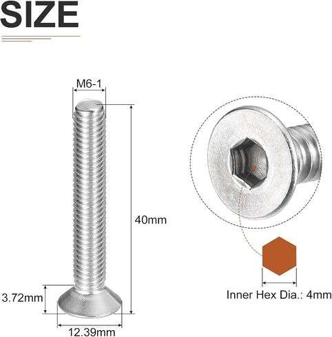 M8-1.25 x 25mm Flat Head Socket Cap Screws, 20 Pack 304 Stainless Steel Hex Socket Flat Head Screws, Full Thread, Countersunk Bolts in Kuwait