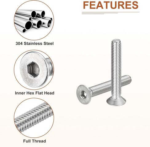 M8-1.25 x 25mm Flat Head Socket Cap Screws, 20 Pack 304 Stainless Steel Hex Socket Flat Head Screws, Full Thread, Countersunk Bolts in Kuwait