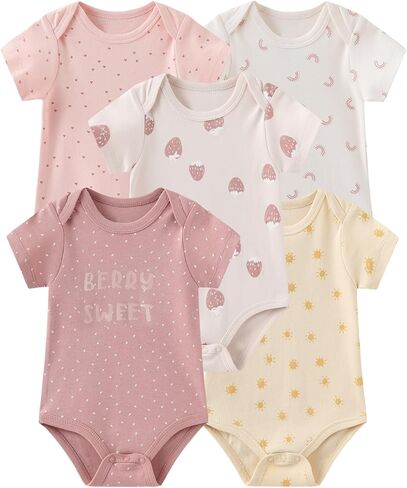 ZAV Unisex Short Sleeve Baby Boy Girl Bodysuits 5-pack Cotton Cartoon Baby Clothes Soft Infant Outfits Baby Shower Gifts in Kuwait