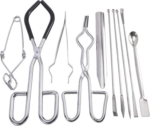 مجموعة أدوات مختبر AuInn Scientific Labwares للمبتدئين، تتضمن ملقط بوتقة وملعقة وملعقة وملعقة اختبار ومشابك أنبوبية وملقط معقم in Kuwait