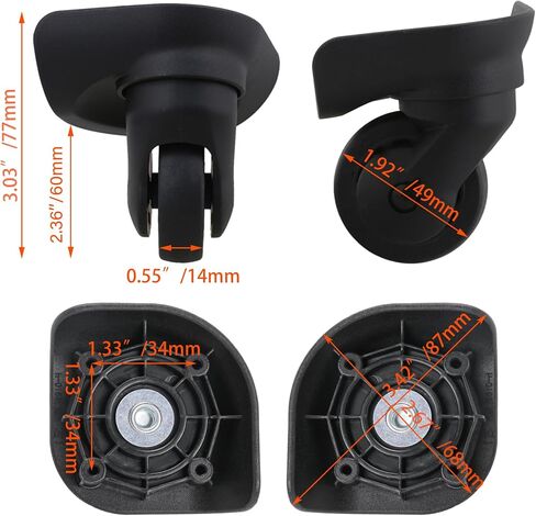 1 Pair of Multifunctional Luggage Universal Wheel Black Wheel Suitable for Hard Luggage Casters 115W Series Replacement for W1293 in Saudi Arabia