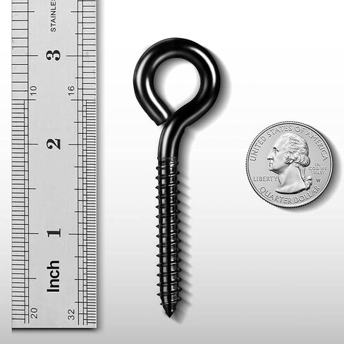 teziicus 8 حزم 3.2 بوصة عيون لولبية سوداء، برغي خطافات للعين في الخدمة الشاقة، مسمار للعين، حلقة براغي طويلة للعين، خطافات متأرجحة لحامل الأرجوحة، كرسي متأرجح، اليوغا، داخلي وخارجي، براغي ذاتية التنصت... in Kuwait