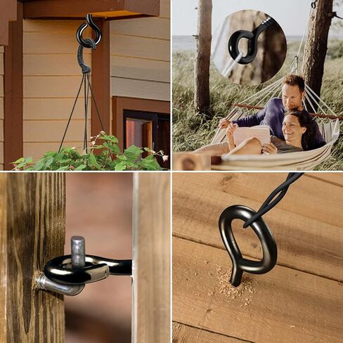 teziicus 8 حزم 3.2 بوصة عيون لولبية سوداء، برغي خطافات للعين في الخدمة الشاقة، مسمار للعين، حلقة براغي طويلة للعين، خطافات متأرجحة لحامل الأرجوحة، كرسي متأرجح، اليوغا، داخلي وخارجي، براغي ذاتية التنصت... in Kuwait