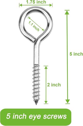 ECKJ 5 بوصة 304 خطافات عين من الفولاذ المقاوم للصدأ، عيون لولبية شديدة التحمل مع أنابيب، مسامير عين كبيرة للخشب، الأرجوحة، كرسي متأرجح، اليوغا، تأمين أسلاك الكابلات للاستخدام الداخلي والخارجي، فتحة ذاتية التنصت in Kuwait