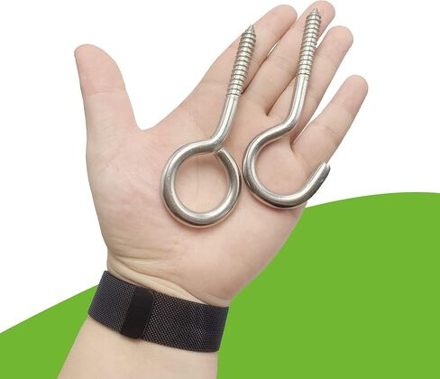 ECKJ 5 بوصة 304 خطافات عين من الفولاذ المقاوم للصدأ، عيون لولبية شديدة التحمل مع أنابيب، مسامير عين كبيرة للخشب، الأرجوحة، كرسي متأرجح، اليوغا، تأمين أسلاك الكابلات للاستخدام الداخلي والخارجي، فتحة ذاتية التنصت in Kuwait