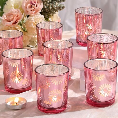 12pcs Gold Votive Candle Holders, Tea Lights Candles Holders for Wedding Table Centerpieces, Daisy Flower Mercury Glass Votive Candle Holder Bulk for Home Wedding Party Gold Decorations in Saudi Arabia