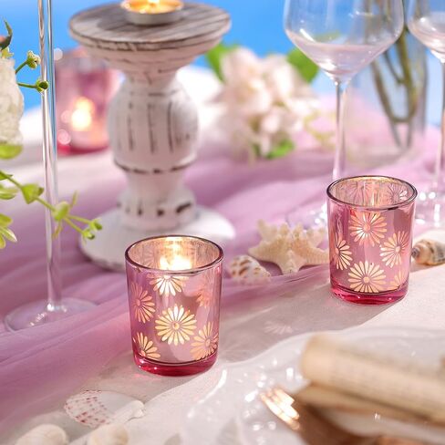 12pcs Gold Votive Candle Holders, Tea Lights Candles Holders for Wedding Table Centerpieces, Daisy Flower Mercury Glass Votive Candle Holder Bulk for Home Wedding Party Gold Decorations in Saudi Arabia