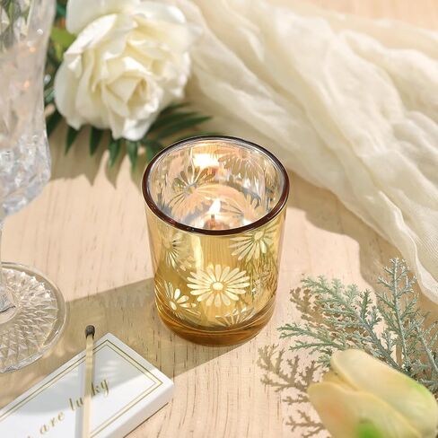 12pcs Gold Votive Candle Holders, Tea Lights Candles Holders for Wedding Table Centerpieces, Daisy Flower Mercury Glass Votive Candle Holder Bulk for Home Wedding Party Gold Decorations in Saudi Arabia