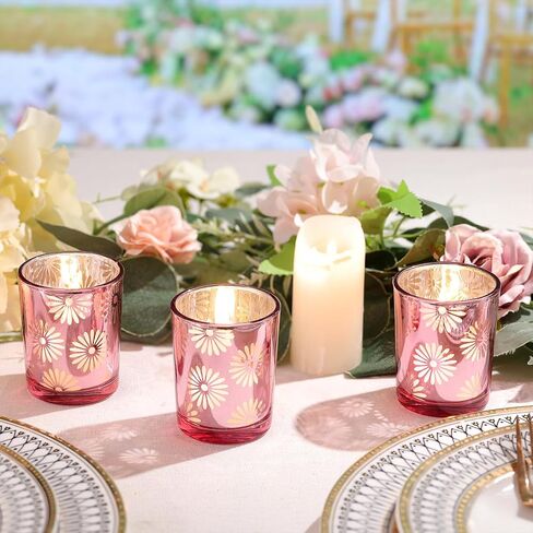 12pcs Gold Votive Candle Holders, Tea Lights Candles Holders for Wedding Table Centerpieces, Daisy Flower Mercury Glass Votive Candle Holder Bulk for Home Wedding Party Gold Decorations in Saudi Arabia