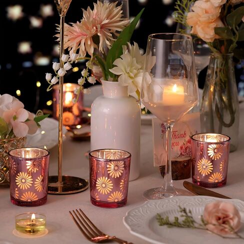 12pcs Gold Votive Candle Holders, Tea Lights Candles Holders for Wedding Table Centerpieces, Daisy Flower Mercury Glass Votive Candle Holder Bulk for Home Wedding Party Gold Decorations in Saudi Arabia