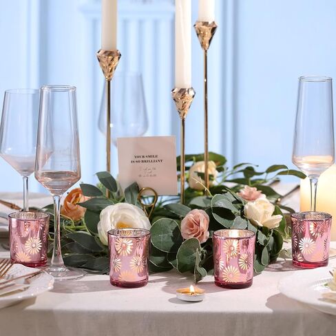 12pcs Gold Votive Candle Holders, Tea Lights Candles Holders for Wedding Table Centerpieces, Daisy Flower Mercury Glass Votive Candle Holder Bulk for Home Wedding Party Gold Decorations in Saudi Arabia