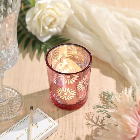 12pcs Gold Votive Candle Holders, Tea Lights Candles Holders for Wedding Table Centerpieces, Daisy Flower Mercury Glass Votive Candle Holder Bulk for Home Wedding Party Gold Decorations in Saudi Arabia