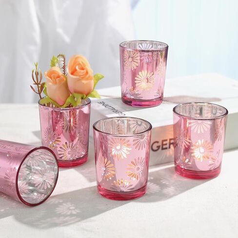 12pcs Gold Votive Candle Holders, Tea Lights Candles Holders for Wedding Table Centerpieces, Daisy Flower Mercury Glass Votive Candle Holder Bulk for Home Wedding Party Gold Decorations in Saudi Arabia