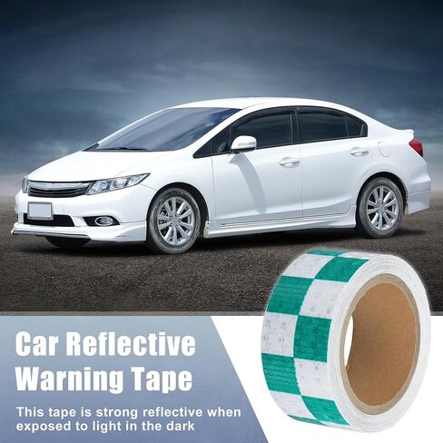 ACROPIX Universal 5cmx10m Green and White Checkered Car Reflective Stickers Reflective Tape Safety Warning Reflective Protector - Pack of 1 in Saudi Arabia