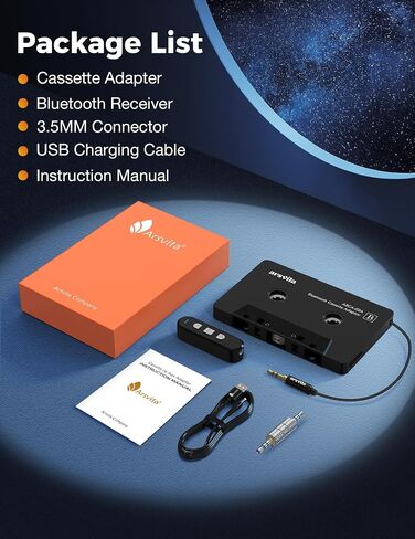 Arsvita Car Audio Cassette to Aux Adapter, 5.0 Bluetooth Receiver Kit for Cassette to Aux Adapter, Bluetooth Receiver Compatible with 3.5 MM Auxillary Cable Tape Adapter, Black in Saudi Arabia