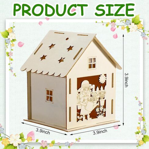 Wenqik 9 Pcs Spring Wooden Houses for Crafts Graffiti Craft Supplies with 12 Watercolor Pens Wood Kits for Kids Adults DIY Colors Painting Party Ornament in Saudi Arabia