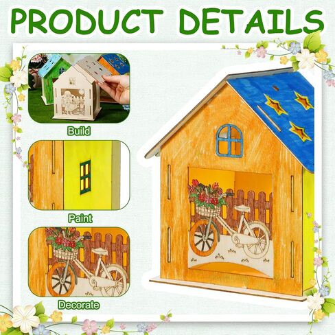 Wenqik 9 Pcs Spring Wooden Houses for Crafts Graffiti Craft Supplies with 12 Watercolor Pens Wood Kits for Kids Adults DIY Colors Painting Party Ornament in Saudi Arabia