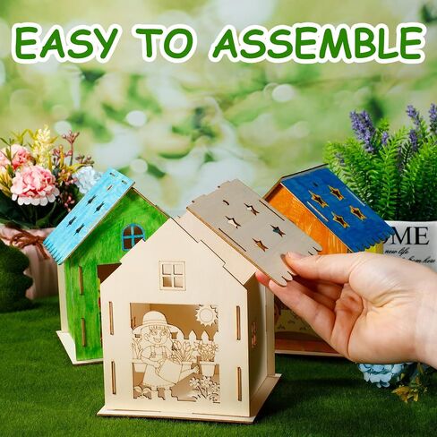 Wenqik 9 Pcs Spring Wooden Houses for Crafts Graffiti Craft Supplies with 12 Watercolor Pens Wood Kits for Kids Adults DIY Colors Painting Party Ornament in Saudi Arabia