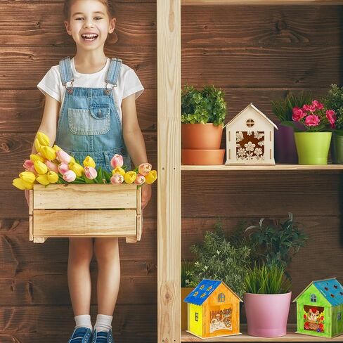 Wenqik 9 Pcs Spring Wooden Houses for Crafts Graffiti Craft Supplies with 12 Watercolor Pens Wood Kits for Kids Adults DIY Colors Painting Party Ornament in Saudi Arabia