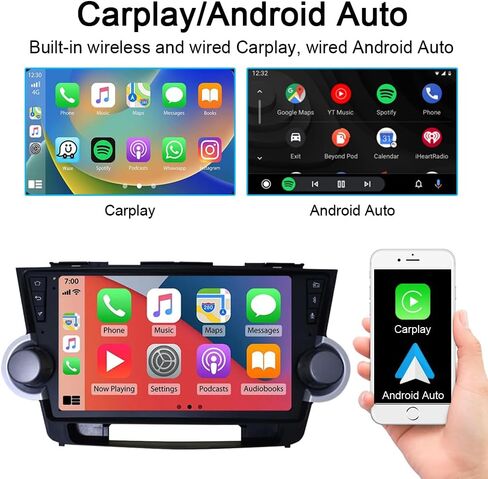 Android 13 لسيارة Toyota Highlander Radio 2008-2013 ستيريو للسيارة 10.1 بوصة شاشة لمس لاسلكية Carplay Android Auto GPS Navigation مع كاميرا عكسية مجانية 4+64GB in Saudi Arabia