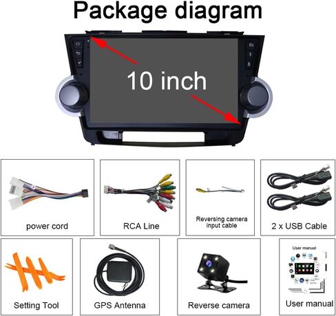 Android 13 لسيارة Toyota Highlander Radio 2008-2013 ستيريو للسيارة 10.1 بوصة شاشة لمس لاسلكية Carplay Android Auto GPS Navigation مع كاميرا عكسية مجانية 4+64GB in Saudi Arabia