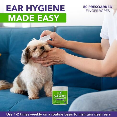مناديل تنظيف أذن الكلب من يبيسي - مناديل مبللة لتخفيف أذن الحيوانات الأليفة - تزيل الحطام والشمع بلطف - تلطف وتزيل الروائح الكريهة، وتخفف حكة الأذن - 200 منديل مبللة للأصابع (4 عبوات) in Kuwait