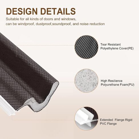 شريط ختم تجريد الطقس للأبواب من إسفنج "Q" من Miookiss، ختم باب تجريد الطقس على شكل حرف V بطول 20 قدم للأبواب والنوافذ، تركيب فتحة للبطاقات وسهل القطع حسب الحجم (القهوة) in Kuwait