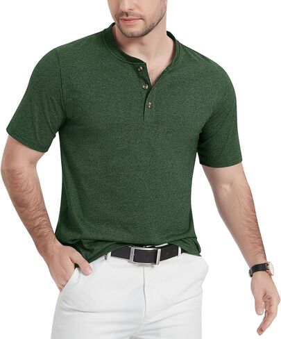 قمصان EKLENTSON Henley للرجال بأكمام قصيرة قميص صيفي غير رسمي من القطن بأزرار أمامية in Kuwait