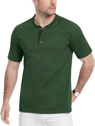قمصان EKLENTSON Henley للرجال بأكمام قصيرة قميص صيفي غير رسمي من القطن بأزرار أمامية in Kuwait