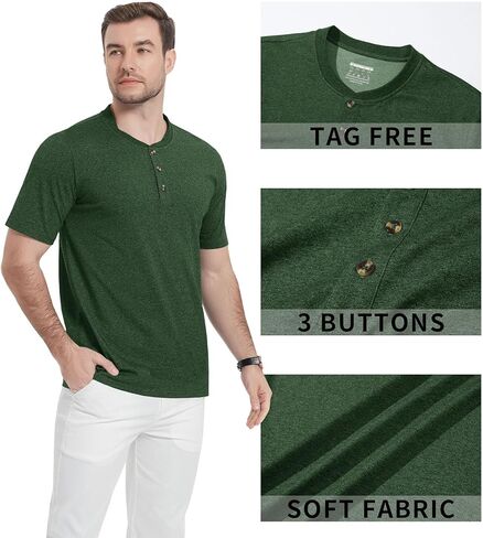 قمصان EKLENTSON Henley للرجال بأكمام قصيرة قميص صيفي غير رسمي من القطن بأزرار أمامية in Kuwait