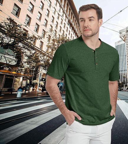 قمصان EKLENTSON Henley للرجال بأكمام قصيرة قميص صيفي غير رسمي من القطن بأزرار أمامية in Kuwait