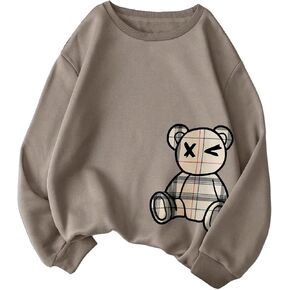 SweatyRocks المرأة لطيف الدب الجرافيك البلوز الصوف طويلة الأكمام Crewneck البلوز فضفاض هوديس الخريف العصرية in Kuwait