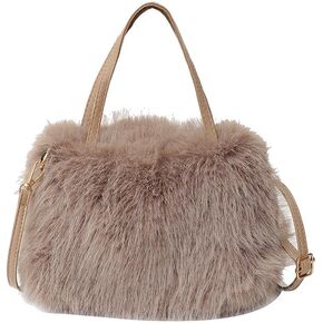 Ulisty Women Small Faux Fox Fur Tote Bag Mini Furry Top Handle Bag Plush Shoulder Bag Crossbody Bag Handbag in Kuwait