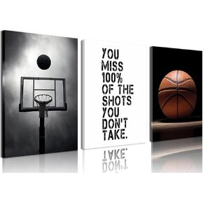 Framed Basketball Posters Wall Art Set of 3 - Inspirational Sport Theme Print Canvas Wall Decor Black White Basketball Motivational Quotes Painting Picture Artwork for Teen Boys Room Decor 12×16 In in Saudi Arabia