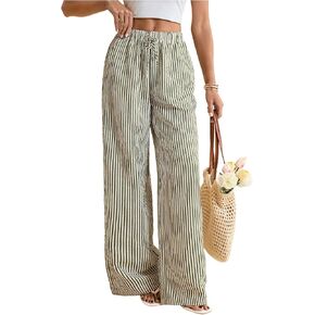 Women's Striped Wide Leg Pants Drawstring Waist Long Trousers Casual Lounge Pants in Saudi Arabia
