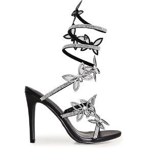 صندل نسائي من Wild Diva مصنوع من حجر الراين على شكل فراشة حلزونية حول صنادل ذات كعب عالٍ in Kuwait