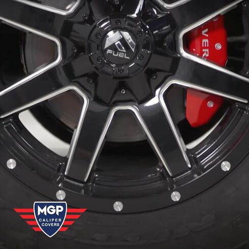 أغطية فرجار MGP - أغطية فرجار الفرامل 2018-2023 GMC Sierra 1500 (34217s) المجموعة الأمامية والخلفية - شعار دينالي - أحمر in Kuwait