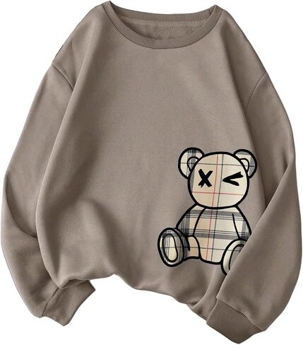 SweatyRocks Women's Cute Bear Graphic Sweatshirt Fleece Long Sleeve Crewneck Pullover Loose Hoodies Fall Trendy in Saudi Arabia
