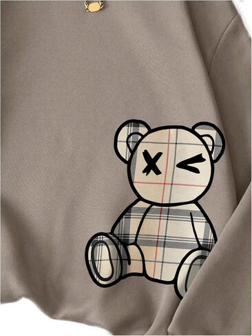 SweatyRocks Women's Cute Bear Graphic Sweatshirt Fleece Long Sleeve Crewneck Pullover Loose Hoodies Fall Trendy in Saudi Arabia