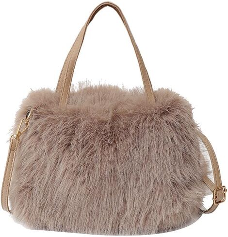 Ulisty Women Small Faux Fox Fur Tote Bag Mini Furry Top Handle Bag Plush Shoulder Bag Crossbody Bag Handbag in Kuwait