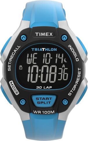 Timex Men's Triathlon Classic 38 mm Watch - Blue PU Two- Piece with Digital Dial and Gray Case TW5M67400 in Saudi Arabia